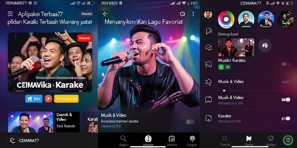 Tampilan antarmuka CEMARA77 saat karaoke dengan lirik lagu jelas.