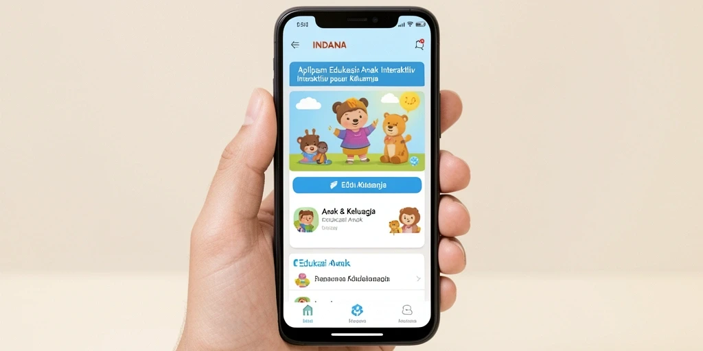 Antarmuka interaktif aplikasi Edukasi Anak INDAAA dengan berbagai fitur menarik.