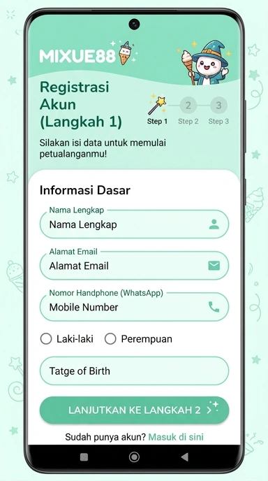 Tampilan halaman daftar mixue88